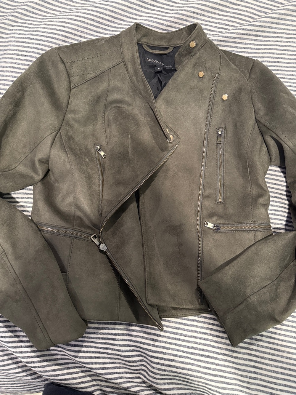 JLN- Banana Republic Olive Green Suede Moto Jacket - Women's
